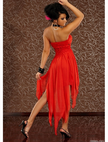 Chiffonkleid ZMG - Gesmokt/Zipfel - Rot