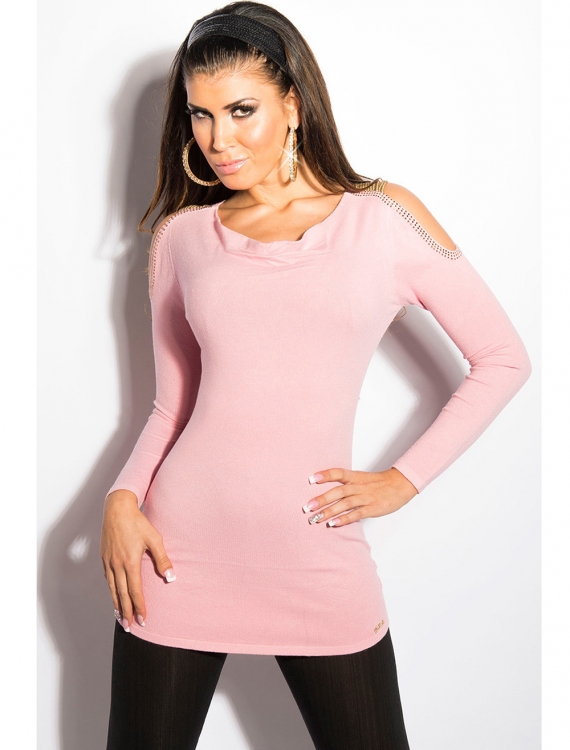 Longpullover Koucla - Zierperlen - Rosé