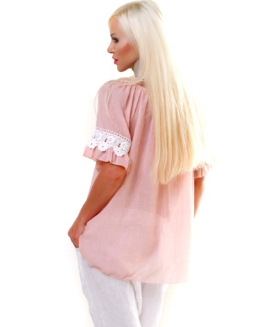 Bluse New Collection - Federbändel - Lachs