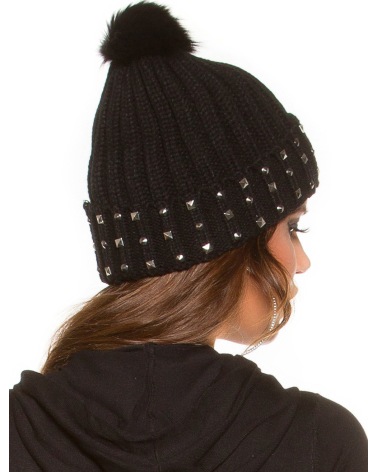 Strickmütze Koucla - Bommel - Schwarz
