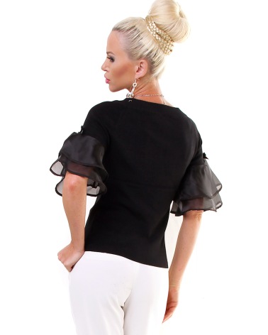 Kurzarmshirt Beauty Women - Volants - Schwarz