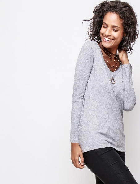 Pullover Sovogue - V Ausschnitt - Grau