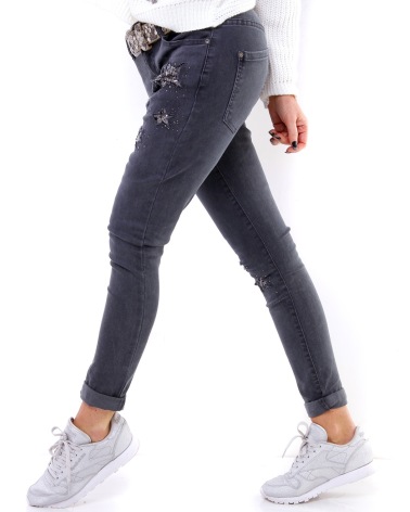 Jeans Mozzaar - Paillettensterne - Dunkelgrau