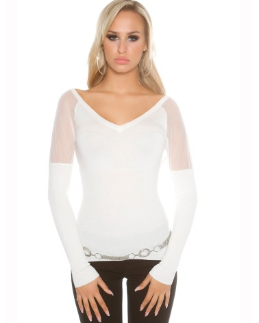 Pullover Koucla - Netzeinsatz - Creme
