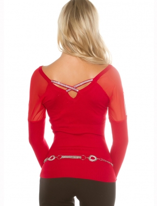 Pullover Koucla - Netzeinsatz - Rot