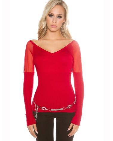 Pullover Koucla - Netzeinsatz - Rot