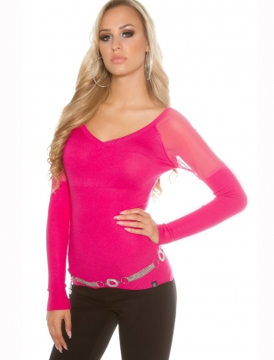 Pullover Koucla - Netzeinsatz - Pink