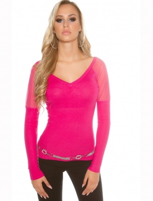 Pullover Koucla - Netzeinsatz - Pink