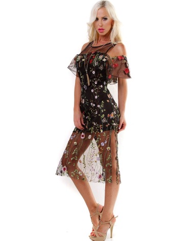 Kleid Red Queen - Blumen - Schwarz