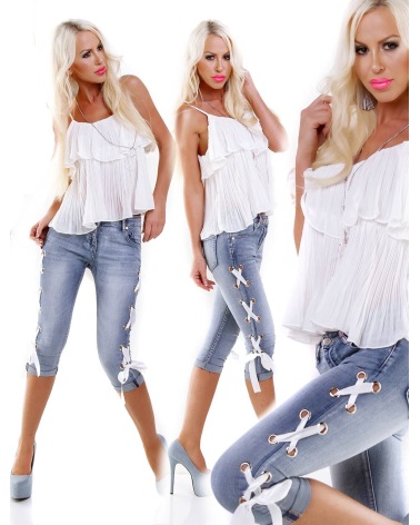 Kurze Jeans Mozzaar - Satin - Blau