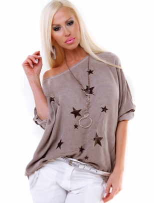 Bluse Bellina - Sternendruck - Taupe