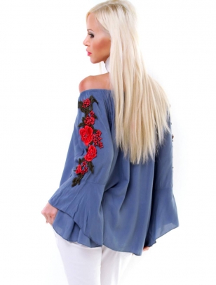 Bluse Made in Italy - Blumen - Blau