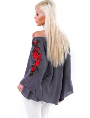 Bluse Made in Italy - Blumen - Dunkelgrau