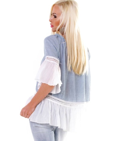 Bluse Elegance - Volants - Creme/Rosa