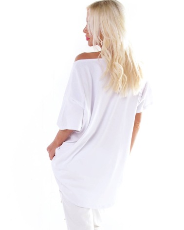 Kurzarmshirt Fashion - Applikation - Weiss