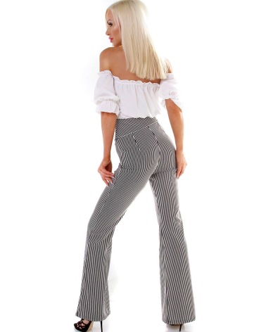 Hose mit Bluse - Trendy Store - Schwarz/Weiss/Creme