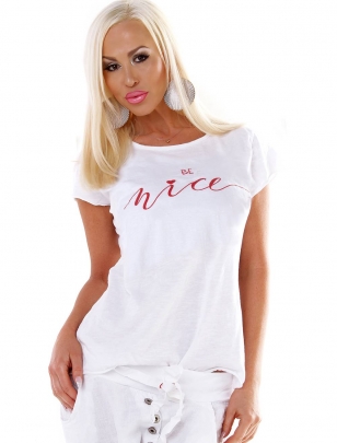 Kurzarmshirt New Collection - Be Nice - Weiss/Rot