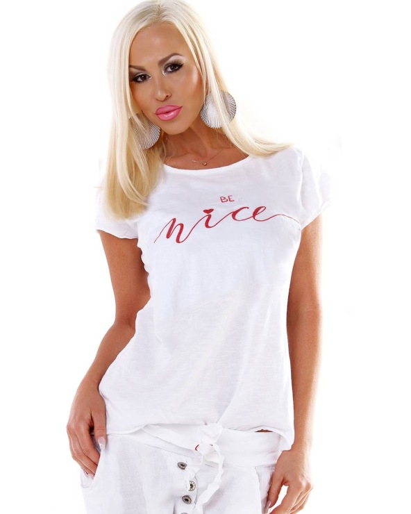 Kurzarmshirt New Collection - Be Nice - Weiss/Rot