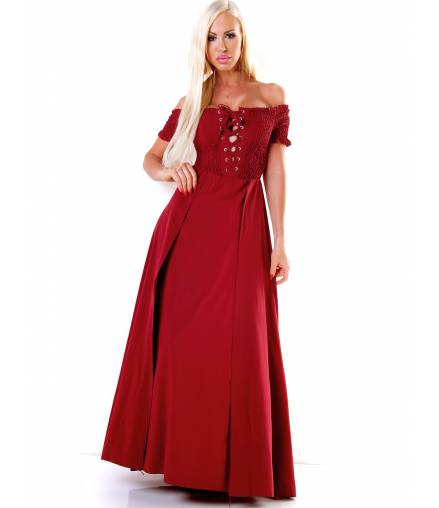 Maxikleid Made In Italy - Seitliche Schlitze - Weinrot