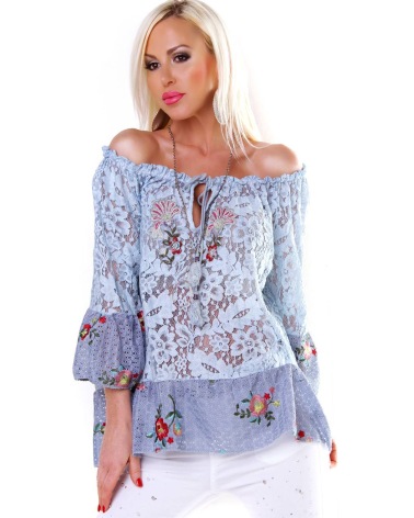 Bluse 5People!S - Stickerei - Hellblau