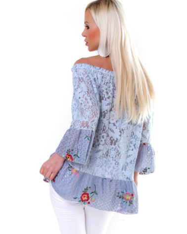 Bluse 5People!S - Stickerei - Hellblau