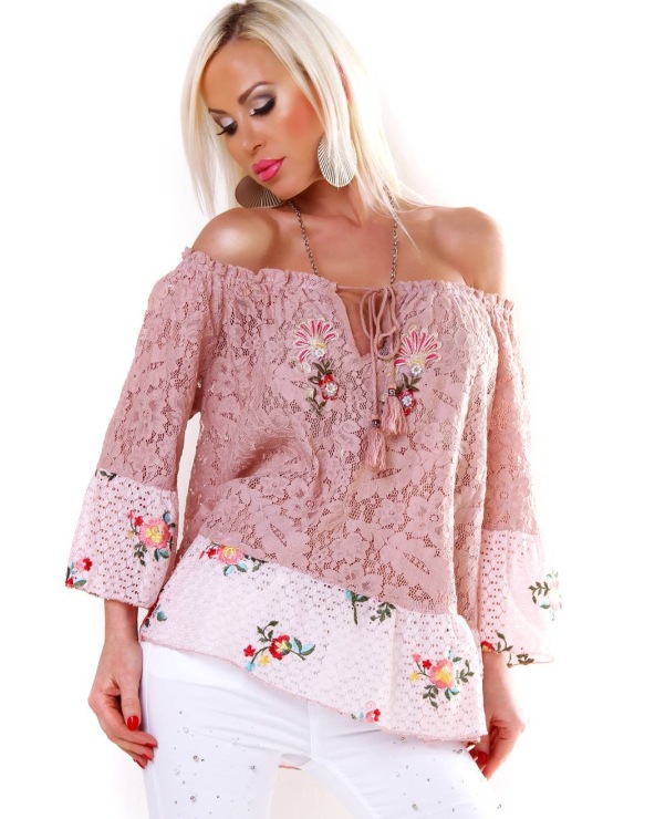 Bluse 5People!S - Stickerei - Altrosa