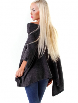 Pullover New Collection - Poncho Style - Dunkelgrau