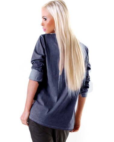 Langarmshirt Made in Italy - Pailletten - Blau