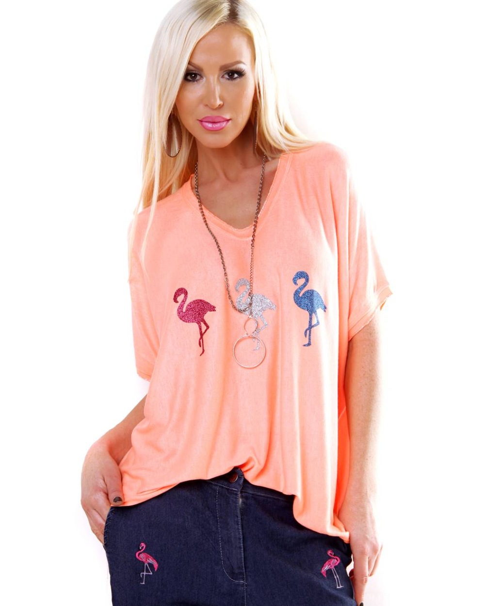 Kurzarmshirt Elegance - Flamingo - Neonorange