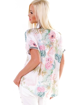 Kurzarmshirt 5People!S - Flamingo - Creme/Bunt