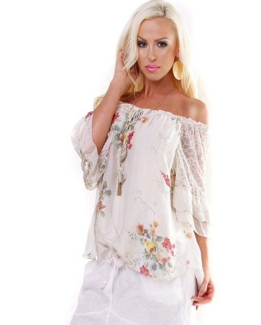 Bluse 5People!S - Romantik - Beige/Bunt