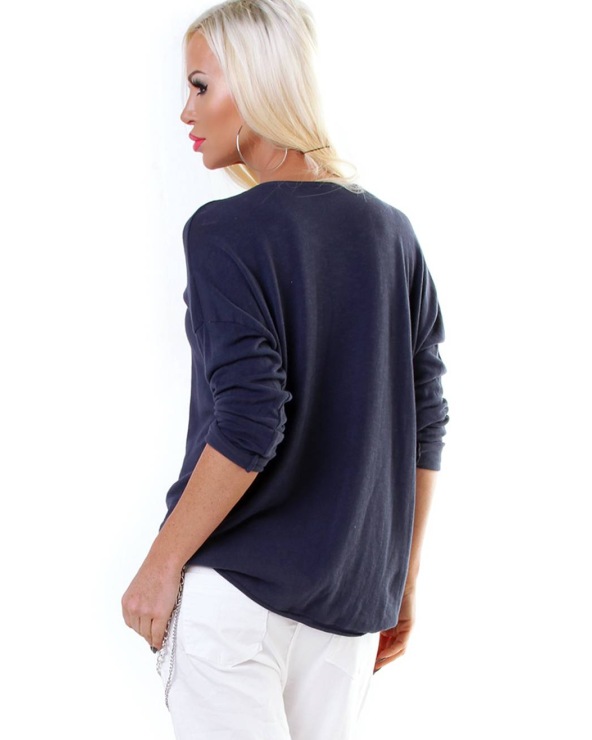 Langarmshirt Italia Moda - Feinstrick - Skull - Dunkelblau