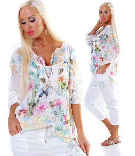 Bluse 5People!S - Schlupf - Creme/Gelb