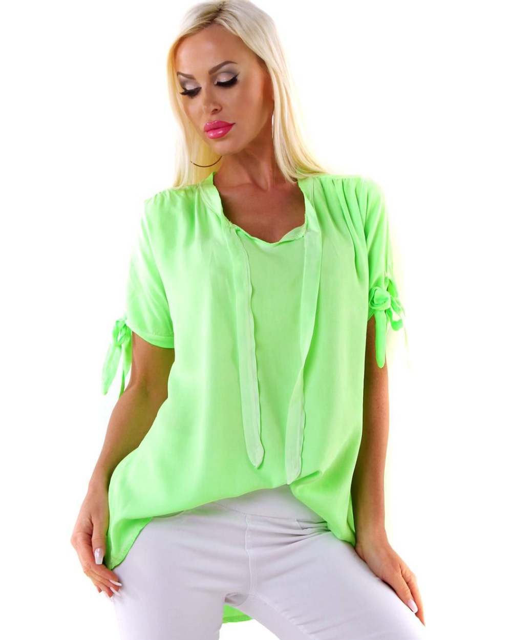 Kurzarmshirt 5People!S - Schleife - Neongrün