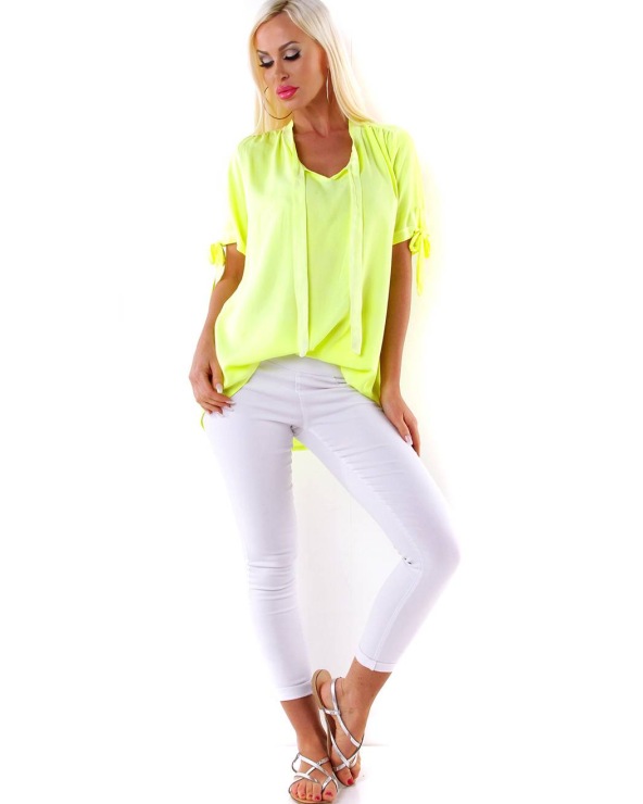 Kurzarmshirt 5People!S - Schleife - Neongelb