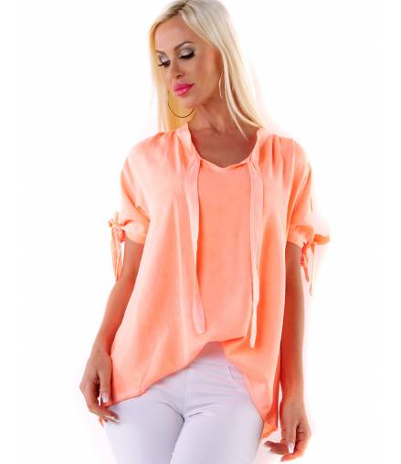 Kurzarmshirt 5People!S - Legere - Neonapricot