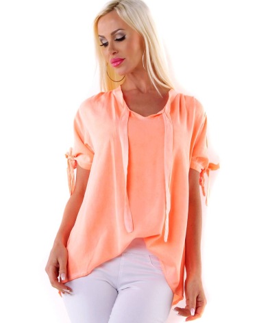 Kurzarmshirt 5People!S - Schleife - Apricot