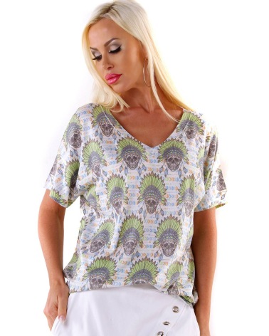 Kurzarmshirt 5People!S - Skull - Grün