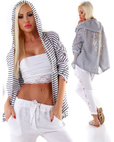 Jacke - Striped - Creme/Marine