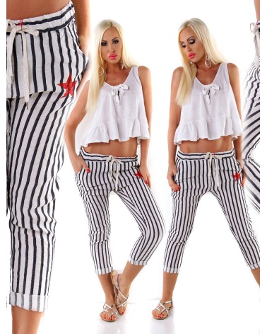 Hose 5People!S - Striped - Creme/Blau