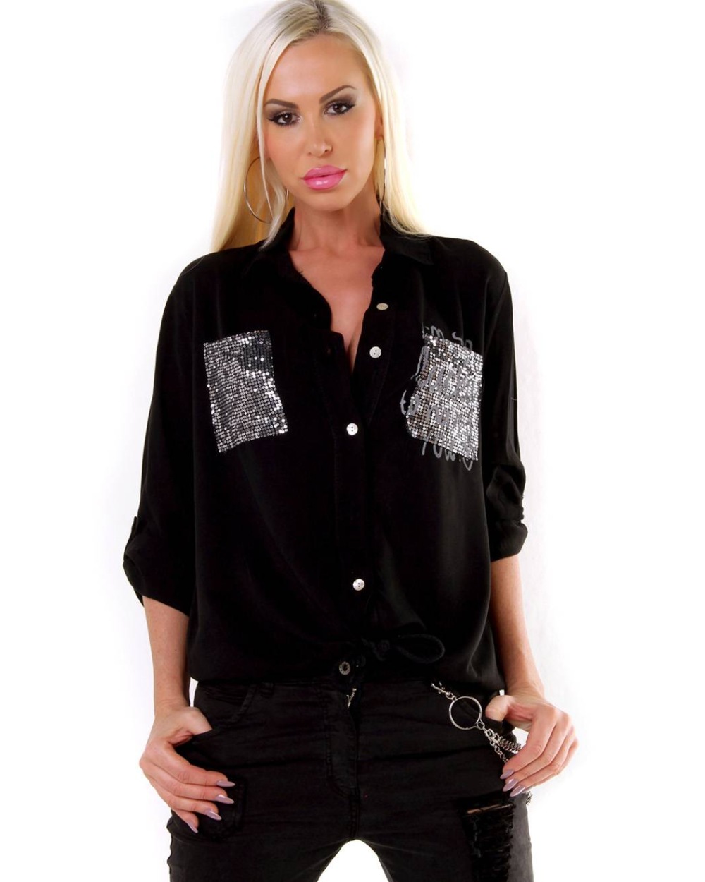 Bluse 5People!S - Kragen - Schwarz