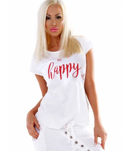 Kurzarmshirt Made in Italy - Happy - Weiss/Rot