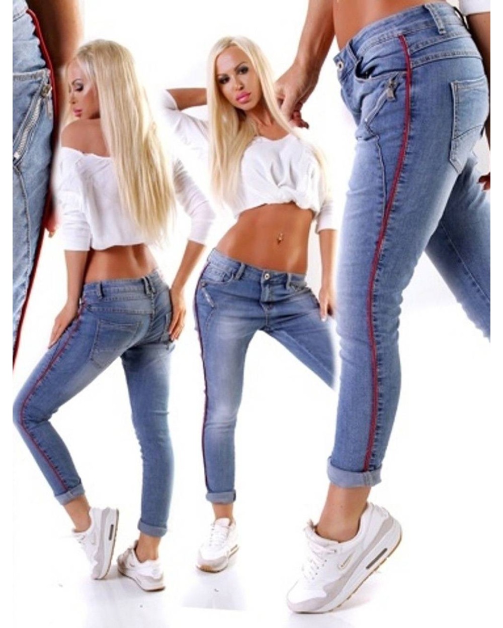 Jeans Jewelly - Red Stripe - Blau