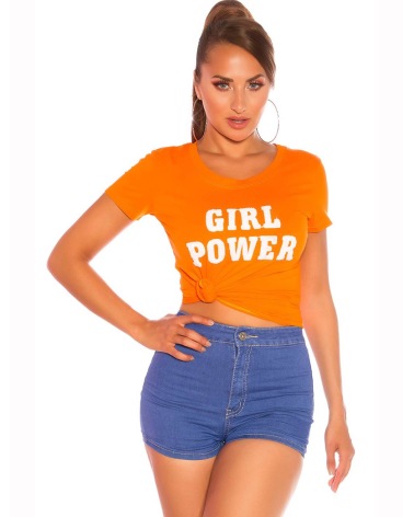 Kurzarmshirt Mc Lorene - Girl Power - Orange/Weiss