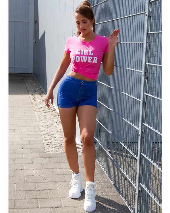 Kurzarmshirt Mc Lorene - Girl Power - Pink/Weiss