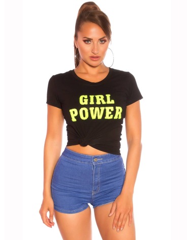 Kurzarmshirt Mc Lorene - Girl Power - Schwarz/Neongelb