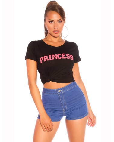 Kurzarmshirt Mc Lorene - Princess - Schwarz/Neonpink