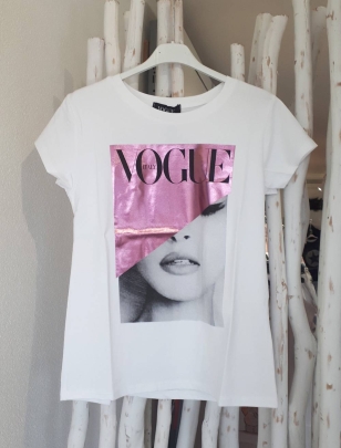 Kurzarmshirt Vogue - Face - Weiss/Rosa