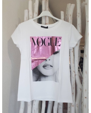 Kurzarmshirt Vogue - Face - Weiss/Rosa