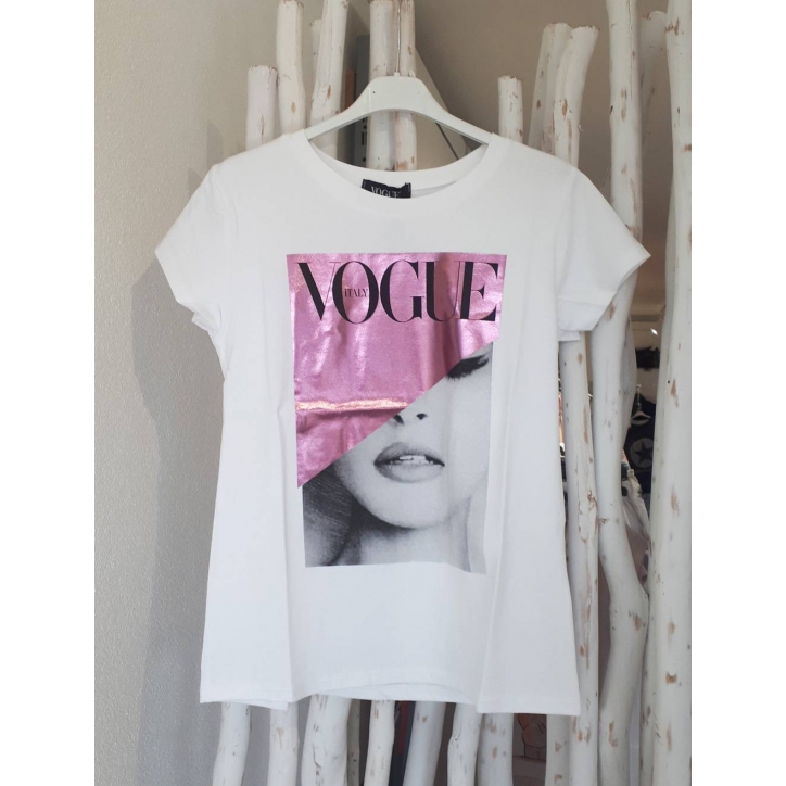 Kurzarmshirt Vogue - Face - Weiss/Rosa